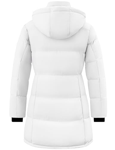ZSHOW Women's Long Quilted Winter Coat Waterproof Warm Puffer Jacket Parka with Detachable Hood - color: White, size: Large