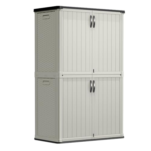 Greesum Outdoor Storage Shed Without Divider, 50 cu.ft Outdoor Waterproof Storage Cabinet for Garden Tools, Garbage Cans, Pool Storage, Beige - color: Beige Classic, size: 50 Cuft / Classic