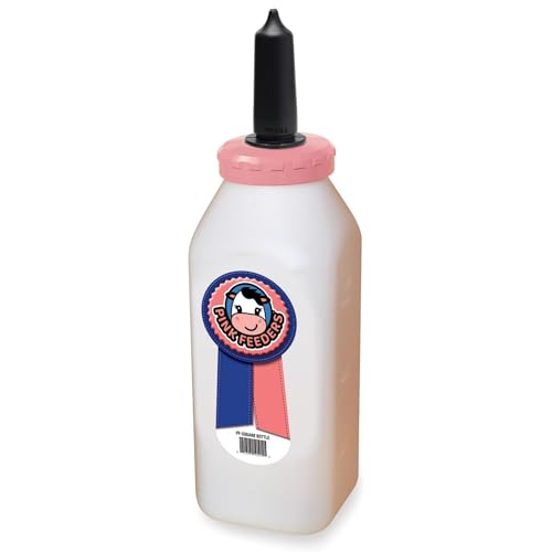 2 Quart Square Calf Bottle with Handle and Thriver Screw-in Calf Teat, Leak-Resistant Nursing Bottle with Dual Vent Airflow, Vanilla Scented Soft Rubber Nipple for Calf Feeding