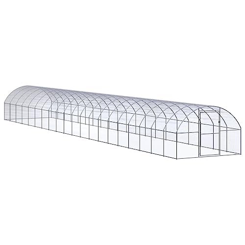 Silver Galvanized Steel Large Outdoor Chicken Coop 9.8x9.8x6.6 ft Durable Spacious Enclosure for Chickens Ducks Rabbits and Small Pets with Easy Assembly - color: Silver B, size: 9.8 x 9.8 x 6.6 ft (W x L x H)