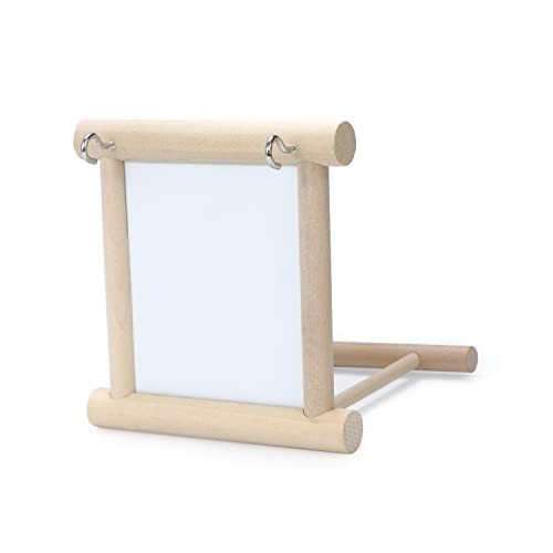 Bird Mirror with Perch Bird Toys for Parrots Budgies Parakeets Cockatiels Lovebirds Finches Canaries - color: Wood color