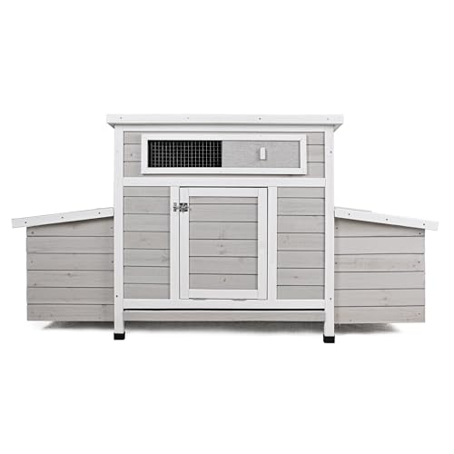 58" Chicken Coop,Outdoor Large Chicken Coop with 6 Nesting Boxes,Weatherproof Poultry Cage,Removable Tray for Farm, Backyard - color: GREY＆WHITE
