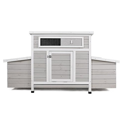 58" Chicken Coop,Outdoor Large Chicken Coop with 6 Nesting Boxes,Weatherproof Poultry Cage,Removable Tray for Farm, Backyard - color: GREY＆WHITE