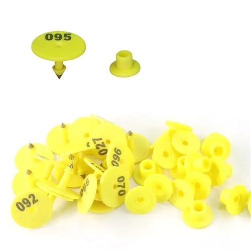 Sheep Ear Tags 1-100 Number Round Pig Ear Label Farm Sheep Rabbit Ear Tag Animal Identification Card 6-Colour Anti-Fall Off Earring for Poultry for Animals(Yellow) - color: Yellow
