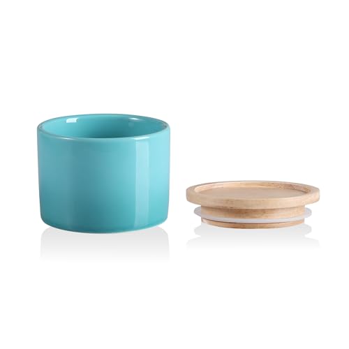 Sweejar Kitchen Canisters Ceramic Food Storage Jar, Stackable Containers with Airtight Seal Wooden Lid for Serving Ground Coffee, Tea, Sugar, Spice and More - 5 Fl Oz(Gradient Blue) - color: Gradient Blue, style: 5 Fl Oz (3.3"x2.6")