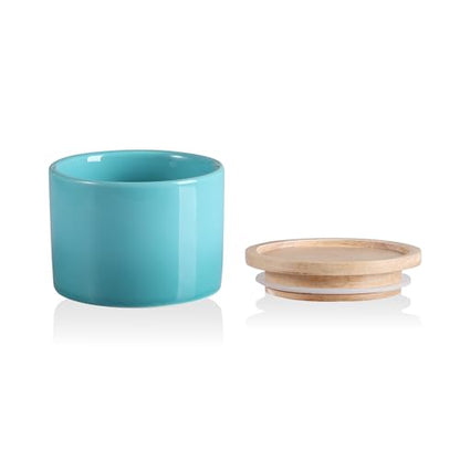 Sweejar Kitchen Canisters Ceramic Food Storage Jar, Stackable Containers with Airtight Seal Wooden Lid for Serving Ground Coffee, Tea, Sugar, Spice and More - 5 Fl Oz(Gradient Blue) - color: Gradient Blue, style: 5 Fl Oz (3.3"x2.6")