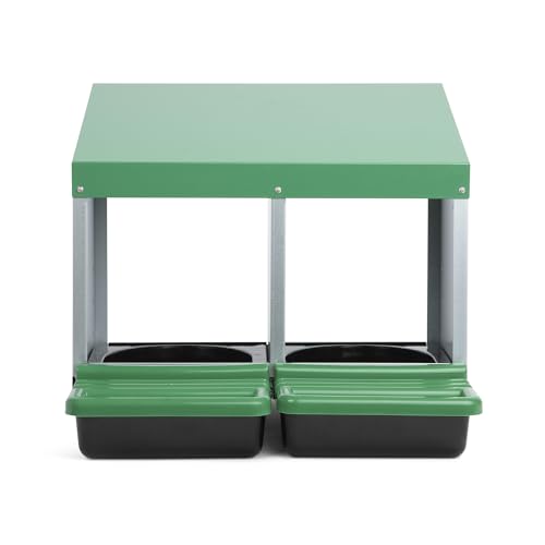 Homestead Essentials Classic Style 2 Compartment, Forward Rollout and Rollaway, Hen & Chicken Nesting Box with Integrated Perch and Protective Egg Laying Collection Lids - size: 2 Compartment