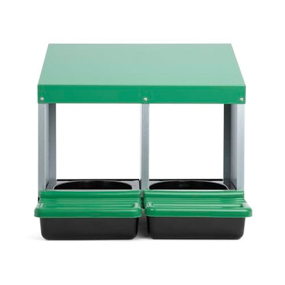 Homestead Essentials Classic Style 2 Compartment, Forward Rollout and Rollaway, Hen & Chicken Nesting Box with Integrated Perch and Protective Egg Laying Collection Lids - size: 2 Compartment