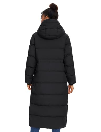 ROYAL MATRIX Women's Long Quilted Puffer Coat, Winter Warm Maxi Puffer Jacket with Detachable Hood - color: Black, size: Large