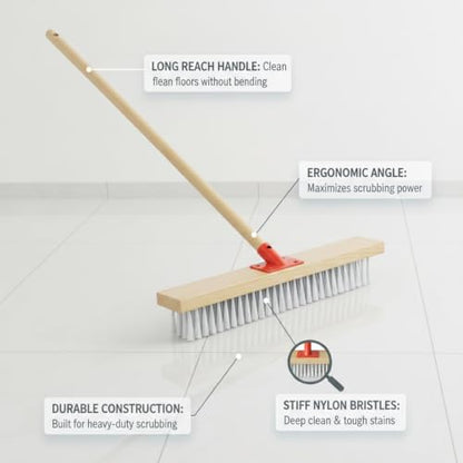 Floor Scrub Brush with Long Handle and Stiff Nylon Bristles for Tile Grout and Bathroom Cleaning (1 PC) - size: 14.57 x 2.36 x 1.57 in