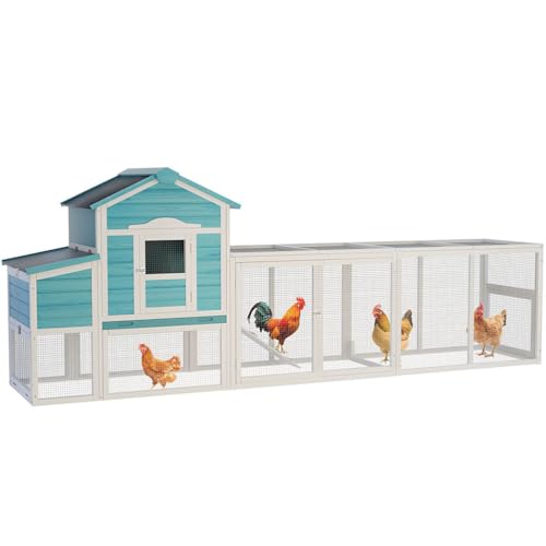 122" Large Chicken Coop for 3–6 Chickens, Outdoor Poultry Cage with Nesting Box, Ramp & Enclosed Run, Weatherproof Wood Hen House with Asphalt Roof, Pull-Out Tray & Predator-Proof Wire - color: Blue