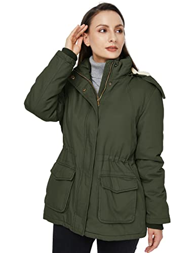 WenVen Women's Winter Warm Sherpa Lined Jacket Heavy Parka Coat with Hood - color: Army Green, size: Small