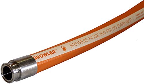 Food Grade Hose for Brewery Distillery Restaurant Beer Growler Bar Service 25 ft Drink Safe Beverage Line Hot Cold Transfer Hose, 1" Flex Rubber Sanitary Hose Assembly, Steel 316L Tri-Clamp Fitting