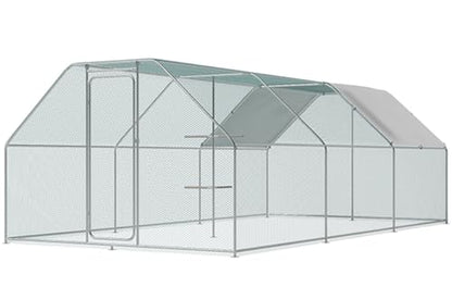 Chicken Coop Large Metal Chicken House/Pen with Climbing Frame for 15-20 Chickens, Outdoor Walk-in Poultry Cage Flat Shape for Ducks, Rabbits, Dogs Etc, 236" x 117.6" x 78.7" - 2 Box Set - size: 236.0"L x 118.1"W x 78.7"H