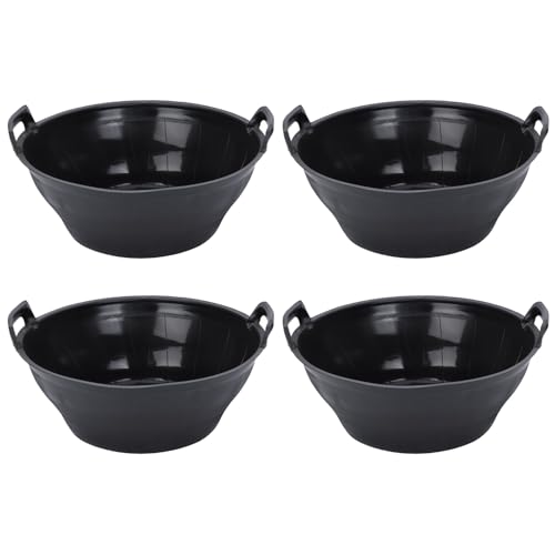 Rubber Feeder Pan, 3.1 Gallon Large Horse Feed Bucket, Heavy Duty Rubber Water Bowl for Livestock, Stackable Chicken Dust Bath Tub for Goats Livestock Animal Feeding Cats Dogs Pigs (4)