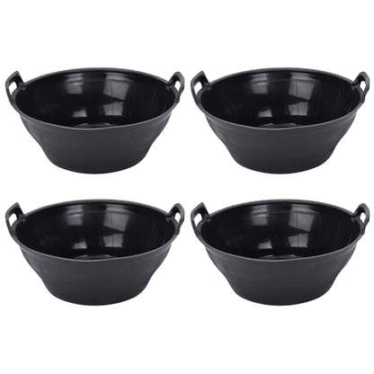 Rubber Feeder Pan, 3.1 Gallon Large Horse Feed Bucket, Heavy Duty Rubber Water Bowl for Livestock, Stackable Chicken Dust Bath Tub for Goats Livestock Animal Feeding Cats Dogs Pigs (4)