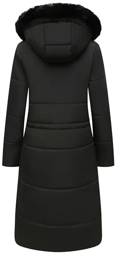 MOERDENG Women's Long Winter Puffer Coat Waterproof Warm Maxi Down Jacket Faux Fur Removable Hood Parka - color: Black, size: Medium