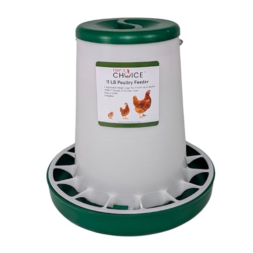 Hen's Choice 11 LB Poultry Feeder, Twist Lock Base, Adjustable Legs, Hangable with Lid (Green) - color: Green