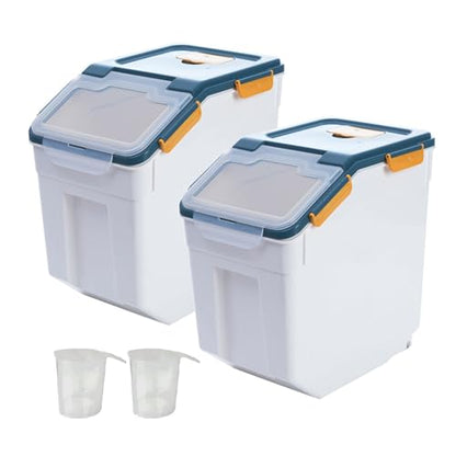 50 lbs Flour Storage Container, 2 Pack Rice Storage Container with Measuring Cup & Scoop, Pet Food Storage Container Dog Cat Food Bin, Blue - color: 50BL,2PCS,BLUE