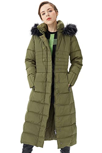 Orolay Women Warm Down Jacket with Hood Fur Long Puffer Coat - color: Armygreen, size: X-Large