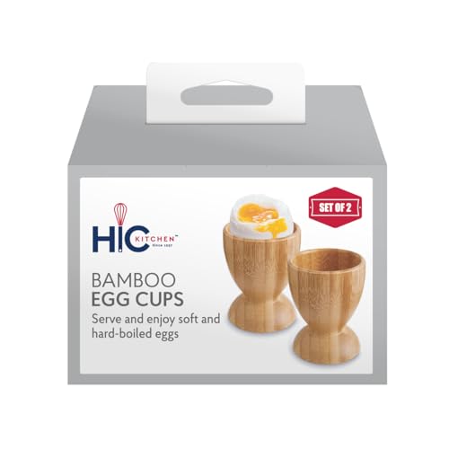 HIC Kitchen Egg Cup Holders, Natural Bamboo, for Soft Boiled and Hard Boiled Eggs, Set of 4 - style: Egg Cups, Bamboo, Set/4