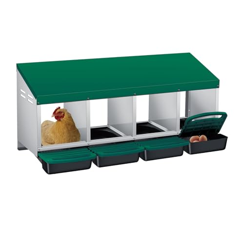 3/4-Hole Metal Chicken Nesting Box with Removable Roll-Out Tray - Easy Egg Collection & Clean Galvanized Steel Laying Box for Hens - for Backyard Coop & Poultry Farm Use - color: Green, size: green 4 holes