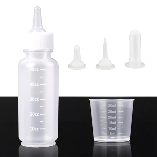 Pet Feeding Bottle and Syringe Set, Pet Nursing Bottle, Silicone Nipples, Feeder Kit for Small Animal, Newborn Puppies and Kittens, Rabbit, Squirrels (White) - color: White