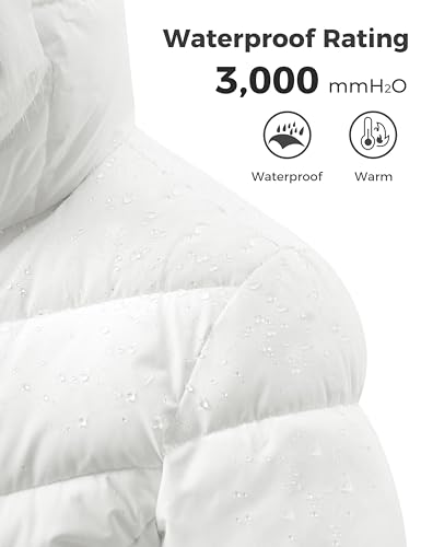 ZSHOW Women's Long Winter Coat Waterproof Warm Quilted Puffer Jacket with Faux Fur Hood - color: White, size: Medium