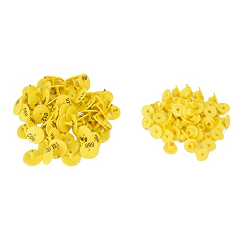 Pig Round Ear Tag with Number, Livestock Ear Tag, Cattle Ear Tags Numbered for Foxes Pigs Sheeps (100pcs) (Yellow) - color: Yellow