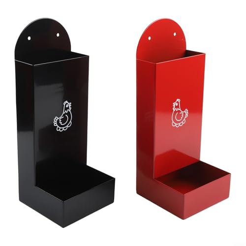 Metal Chicken Feeder Snack Dispenser with Hanging or Fixed Mount Automatic Feeding Trough for Poultry with Waste-Reducing Semi-Enclosed Design Robust Construction Red Black