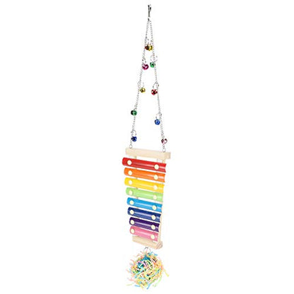 Chicken Xylophone Toy,Hens Parrots Hanging Wooden Pecking Xylophone with Bell Coop Chicken Pecking Toys Chicken Swing Ladder Toys