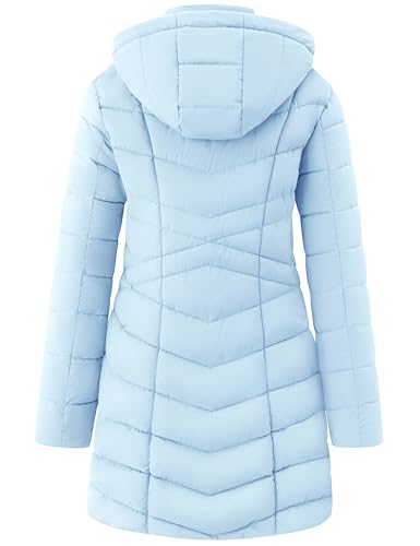 wantdo Women's Puffer Jacket Warm Padded Winter Coat Long Quilted Jacket (Available in Plus Size) - color: Light Blue, size: Small