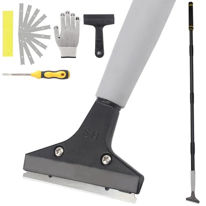 Floor Scraper Tool, Floor Scraper Long Handle Heavy Duty 16-62" Comes with 10 Metal Blade Suitable for Cleaning Labels on Tiles Windows and Floors Handle Comes with Soft Sponge