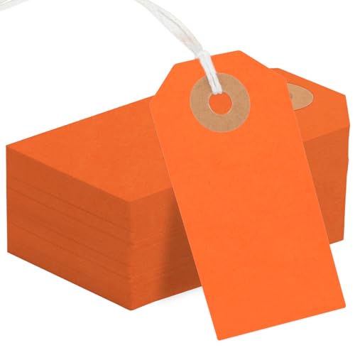 150PCS Blank Shipping Tag, 2 3/4 x 1 3/8 inches Manila Label Tags (Orange) | Label Tags with String Reinforced Hole Writable Large Marking Hang Tags with Wire - color: Orange