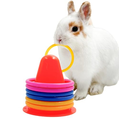 Rabbit Training Rings Toy Interactive Educational Stacking Rings 5 Random Colors Puzzle Toys for Small Animal Bird Kitten Ferret Guinea Pig Squirrel (Red) - color: Red