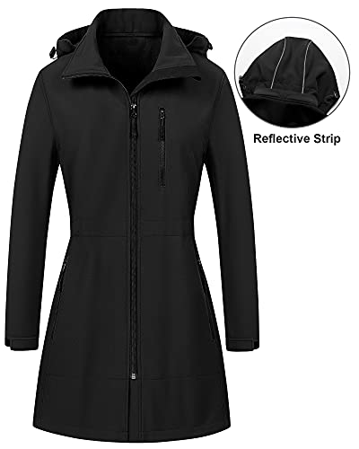 CREATMO US Women's Lightweight Waterproof Long Softshell Tactical Jacket Fleece Lined Windbreaker - color: Black, size: Small