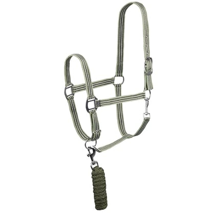 HORZE Munich Adjustable Horse Halter and 7' Lead Rope Set - Olivine Green - Horse - color: Olivine Green