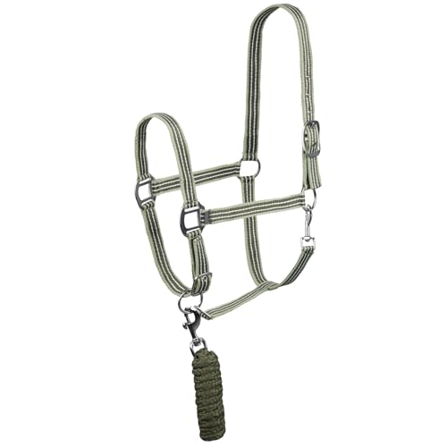 HORZE Munich Adjustable Horse Halter and 7' Lead Rope Set - Olivine Green - Horse - color: Olivine Green
