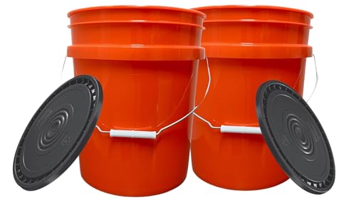 House Naturals 5 Gallon Scarlet Red Plastic Bucket Pail Food Grade BPA Free Made in USA pails with White Air Tight Screw on Lid (Pack of 2) (Scarlet Red with Black EZ lid) - color: Scarlet Red With Black Ez Lid