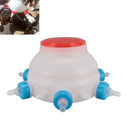 6 Nipple Lamb Feeder Bottle, Round PC Plastic Easy to Clean Milk Bucket for Piglets Lambs Goats, Portable Farm Animal Feeding Jug with Handle