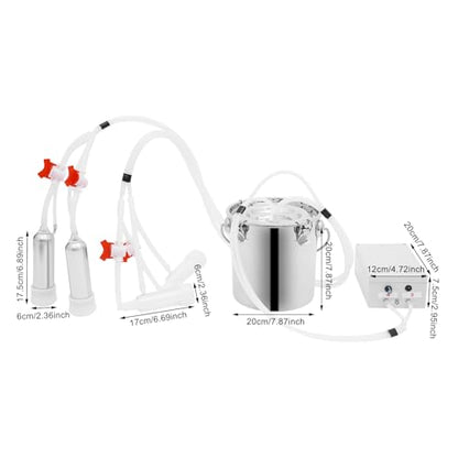 Cow Milking Machine, 2in1 Electric Automatic Cow Milker with Adjustable Vacuum Pump, 5L Milk Container, 2 Teat Cups, Goat Vacuum Pulsation Milker - size: 5 L