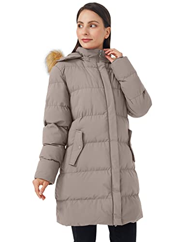 WenVen Women's Winter Thicken Puffer Coat Warm Jacket with Faux Fur Removable Hood - color: Khaki, size: 5X-Large