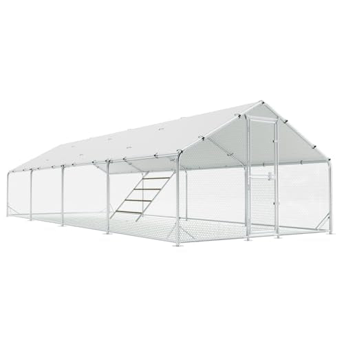 Large Chicken Coop,Metal Chicken Run for Yard with Feeding Door,Walk-in Chicken Pen for 30-40 Chickens,Outdoor Poultry Cage with Anti-UV Cover,Duck Rabbit House
