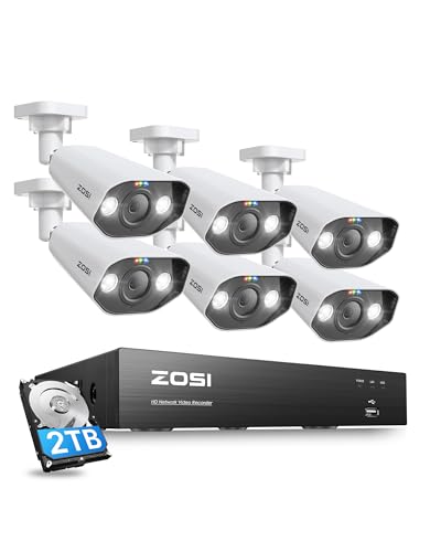 ZOSI 4K Security Camera System,6pcs 4K Outdoor Indoor PoE Cameras,8 Ports 16CH 8MP NVR with 2TB HDD,Person Vehicle Detection,2 Way Audio,Spotlight Siren, Color Night Vision,for Home 24/7 Recording - size: 8CH+6Cam+2TB