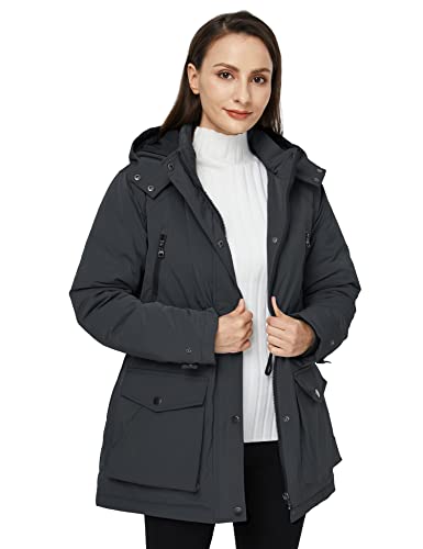 WenVen Women's Waterproof Winter Coats Warm Thicken Puffer Jackets with Detachable Hood - color: Grey, size: Large
