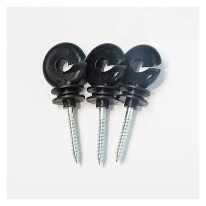 Electric Fencing Ring Insulators 100Pcs Screw-in Wood Post Screw Insulation Angled Slot Fence Ring Insulator Electric Fencing Insulators(Black) - color: Black