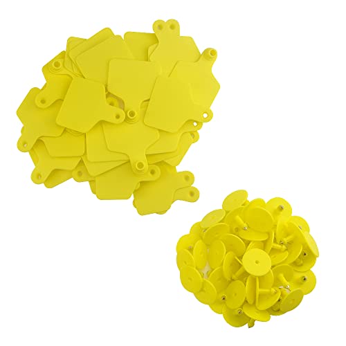 WMYCONGCONG 100 Sets Livestock Identification Blank Ear Tags Yellow Livestock Ear Tag Blank Tags for Goats Sheep Pigs Hogs Cows Cattle Calf Horse (Yellow) - color: Yellow