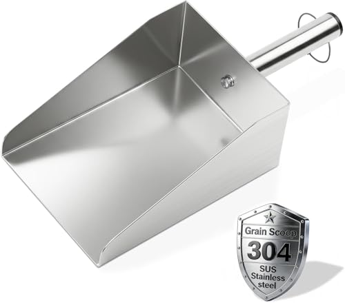 304 Stainless Steel Ice Scoop, Heavy Duty Large Metal Flour Scoop 6-inch Wide High-Capacity for Flour Livestock Poultry Pet Food and Bird Seed Comfortable Grip Handle Easy to Clean (50OZ) - size: 50OZ