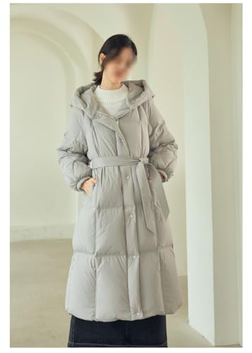 Women's Long Down Jacket Winter Loose White Duck Knee Length Warm and Thick Gray Coat - size: Small