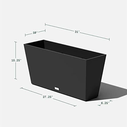 Veradek Midori Long Trough Planter (Black, 31 inch - 2 Pack with 2 Saucer Trays) - color: Black, size: 31 inch - 2 pack with saucers